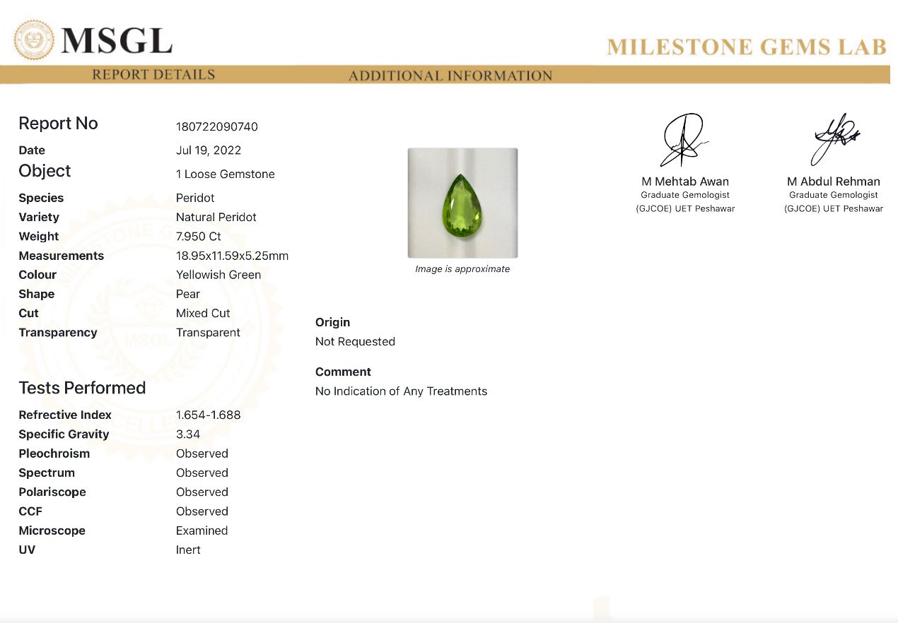 Natural Peridot Gemstone - 7.950 Ct